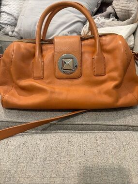 kate spade Orange Leather Satchel with Silver-Tone Lock